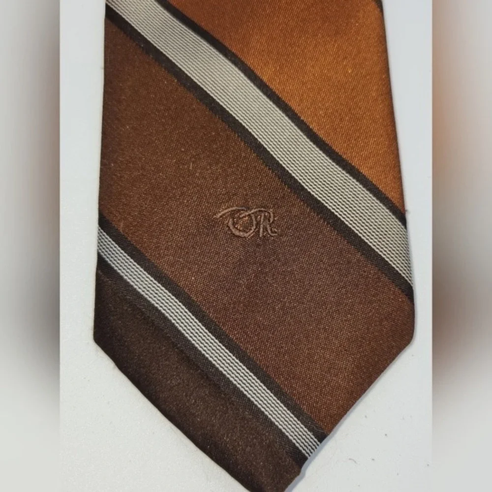 Oscar de la Renta Necktie Brown Orange Stripe‎ Vintage Retro Mens Accessory
